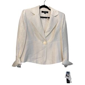 KASPER Women's Ivory Shimmer Single Button Lined Blazer Coat Jacket SIZE 14 NWT